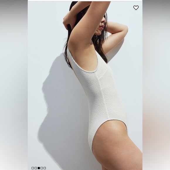 H&M White One Piece High Leg Swimsuit Bathing Suit Padded Cup Women Size XL Swim - Picture 3 of 7
